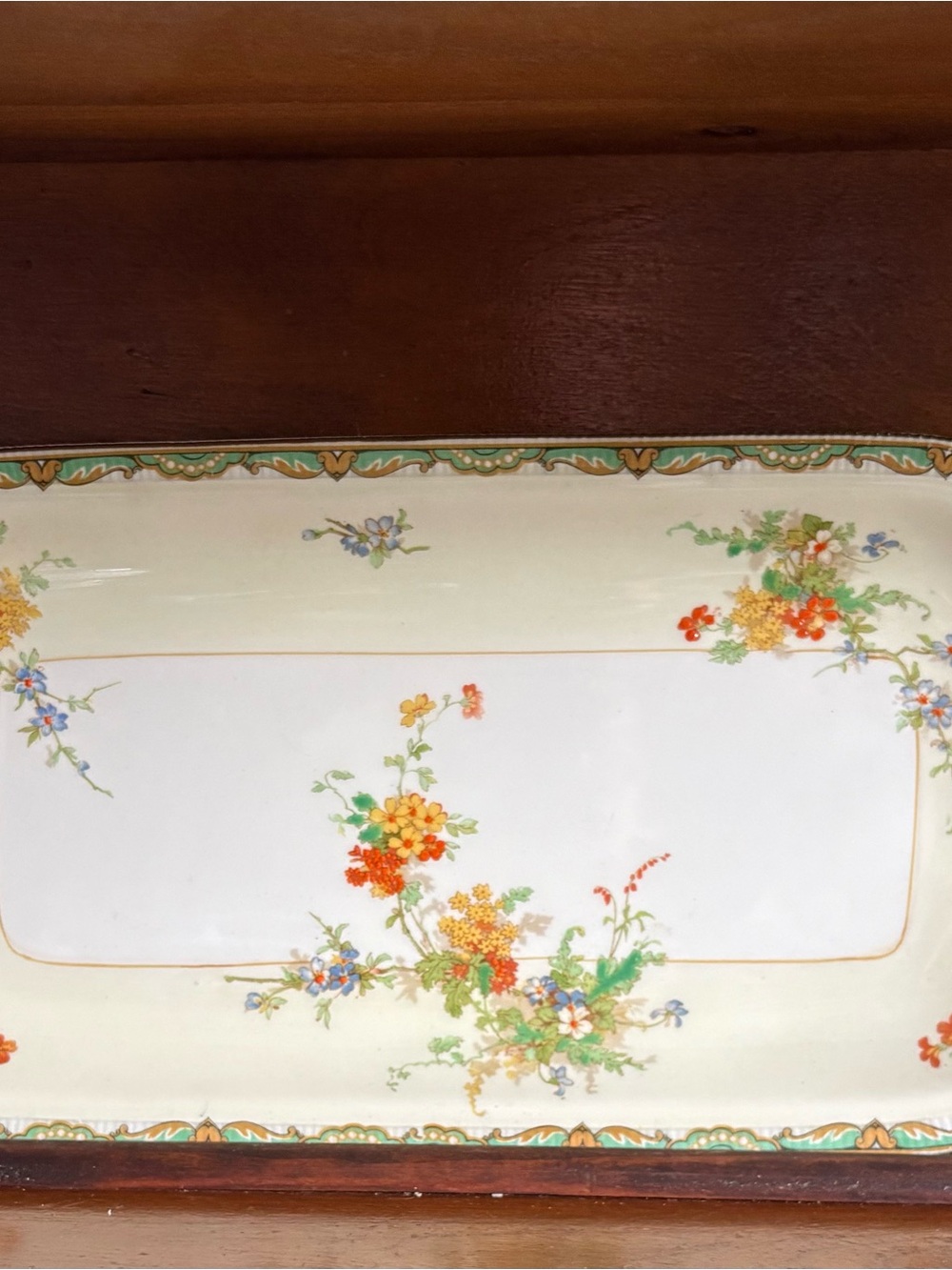 Floral Porcelain Serving Platter in Cream, Orange & Green